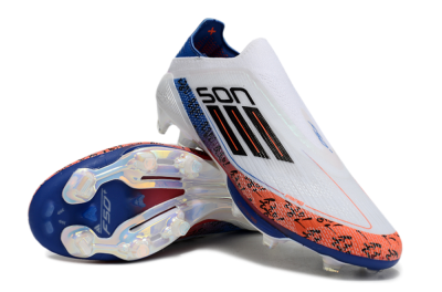 Adidas F50 Elite Lightstrike Pro Laceless FG Firm Ground Soccer Cleats - White/Orange/Blue