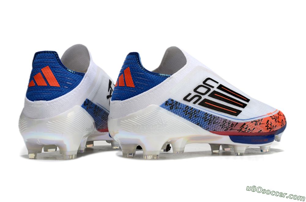 Adidas F50 Elite Lightstrike Pro Laceless FG Firm Ground Soccer Cleats - White/Orange/Blue 6