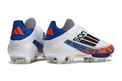 Adidas F50 Elite Lightstrike Pro Laceless FG Firm Ground Soccer Cleats - White/Orange/Blue