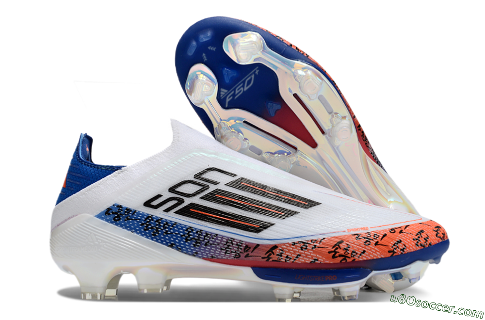 Adidas F50 Elite Lightstrike Pro Laceless FG Firm Ground Soccer Cleats - White/Orange/Blue 1