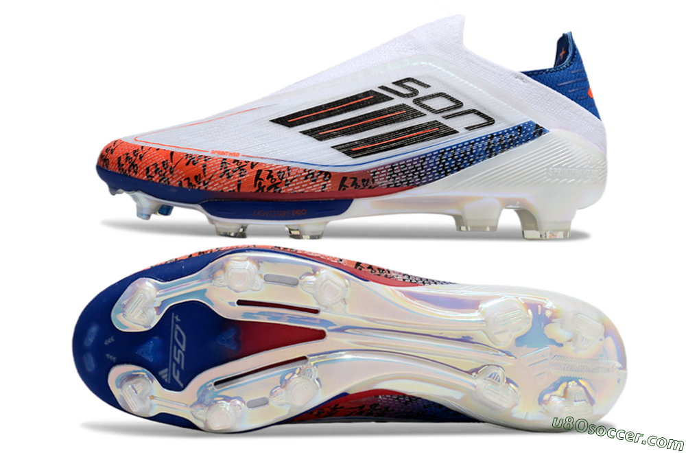 Adidas F50 Elite Lightstrike Pro Laceless FG Firm Ground Soccer Cleats - White/Orange/Blue 0