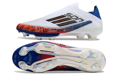 Adidas F50 Elite Lightstrike Pro Laceless FG Firm Ground Soccer Cleats - White/Orange/Blue