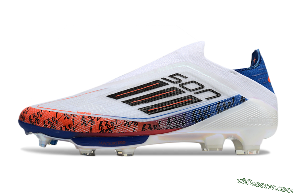 Adidas F50 Elite Lightstrike Pro Laceless FG Firm Ground Soccer Cleats - White/Orange/Blue 2