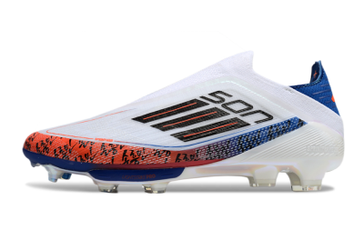 Adidas F50 Elite Lightstrike Pro Laceless FG Firm Ground Soccer Cleats - White/Orange/Blue