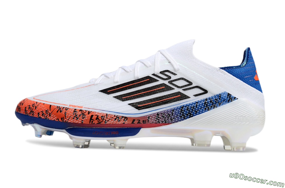 Adidas F50 Elite Lightstrike Pro FG Firm Ground Soccer Cleats - White/Orange/Blue 2