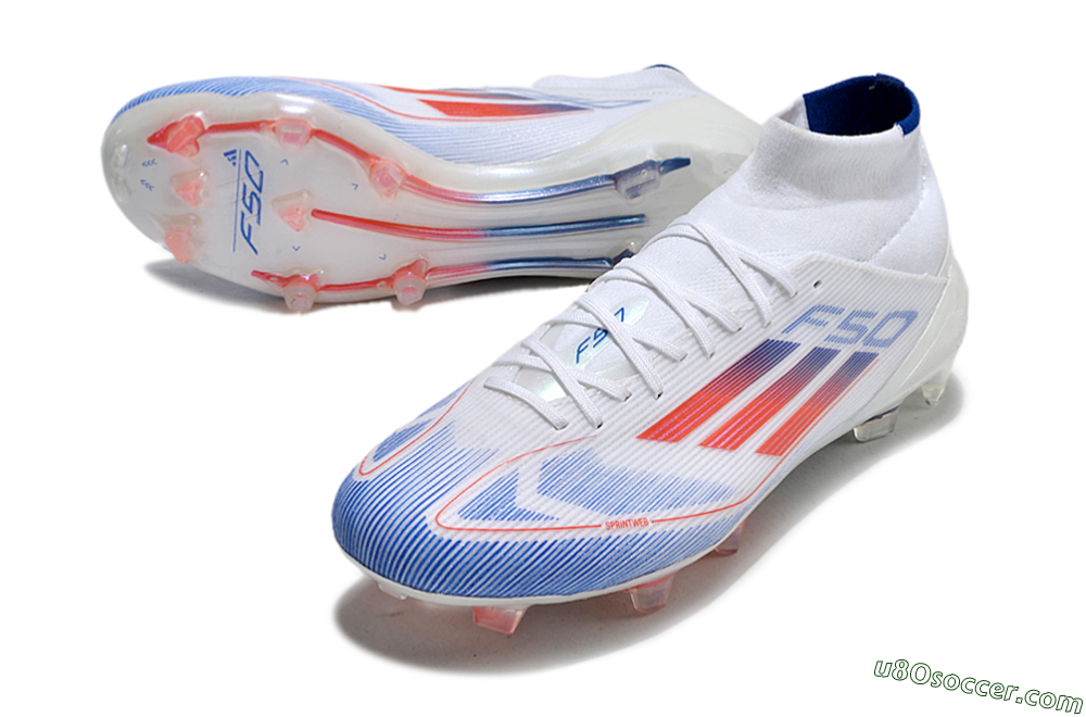 Adidas F50 Elite Mid FG Firm Ground Soccer Cleats - White/Blue/Red 3