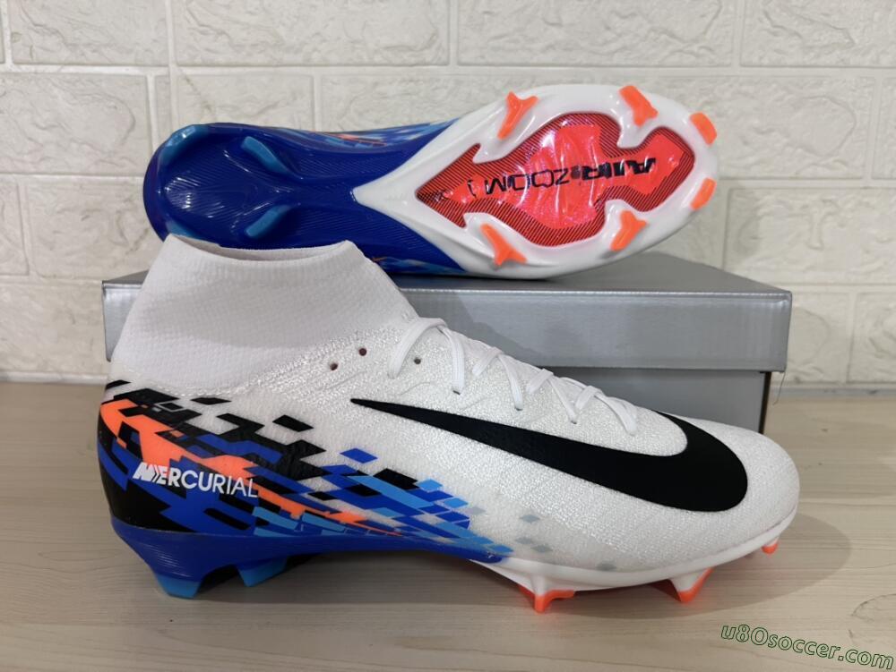 Nike Air Zoom Mercurial Superfly 10 Elite FG Firm Ground Soccer Cleats - White/Blue/Orange