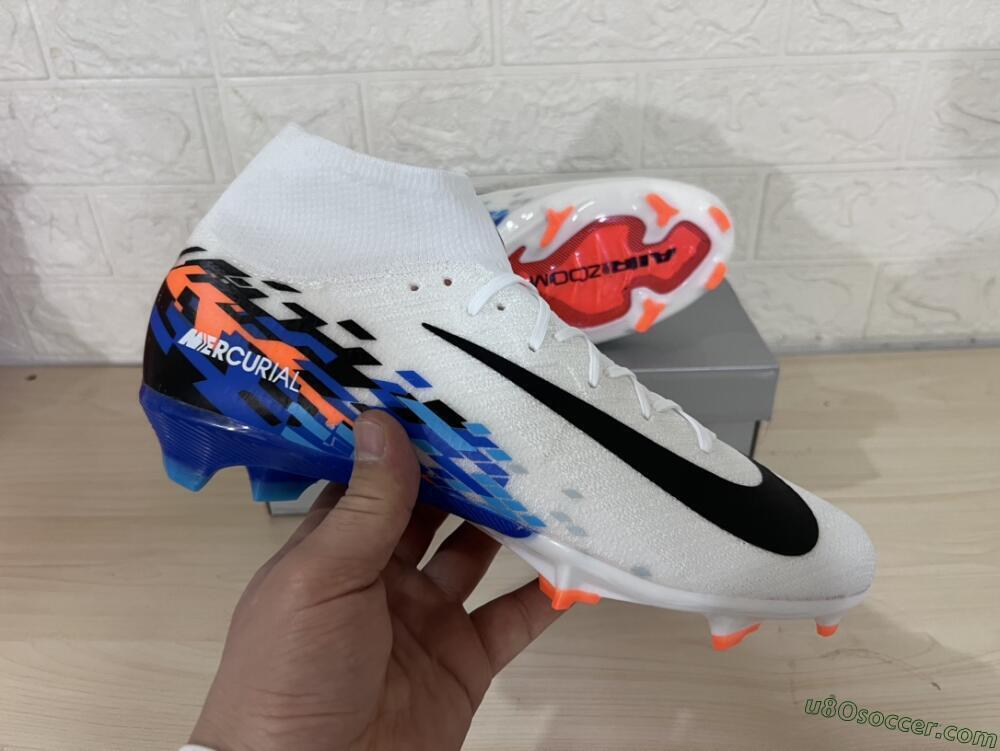 Nike Air Zoom Mercurial Superfly 10 Elite FG Firm Ground Soccer Cleats - White/Blue/Orange
