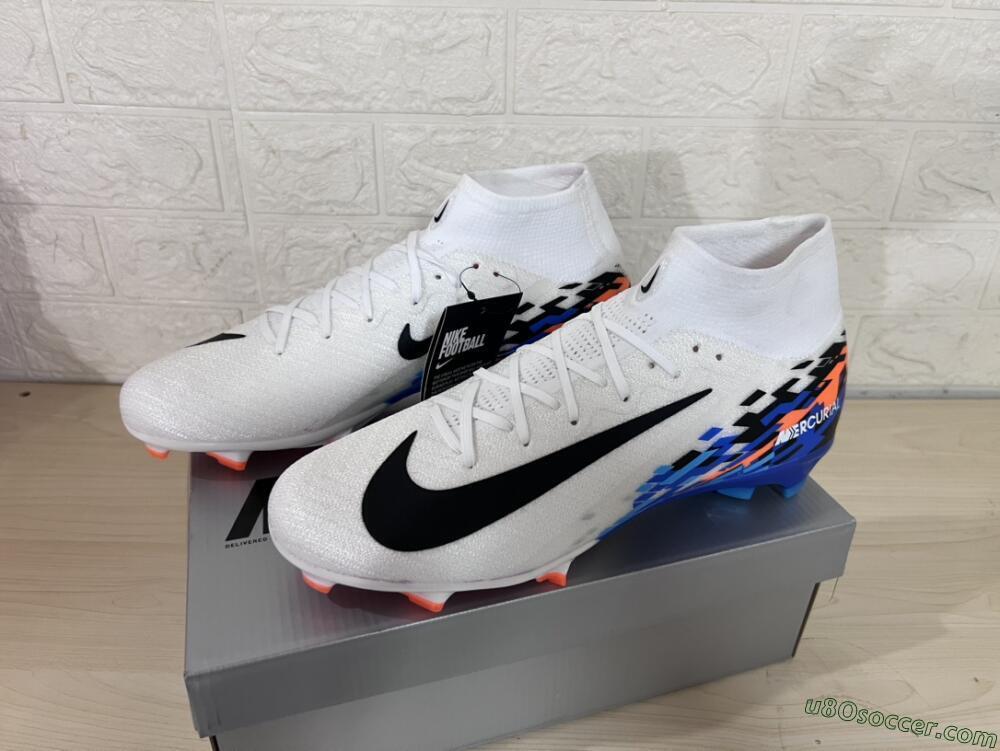 Nike Air Zoom Mercurial Superfly 10 Elite FG Firm Ground Soccer Cleats - White/Blue/Orange