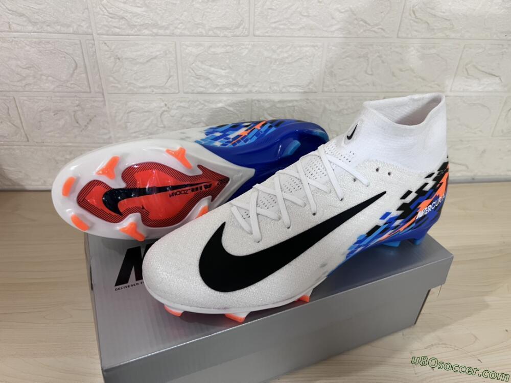 Nike Air Zoom Mercurial Superfly 10 Elite FG Firm Ground Soccer Cleats - White/Blue/Orange