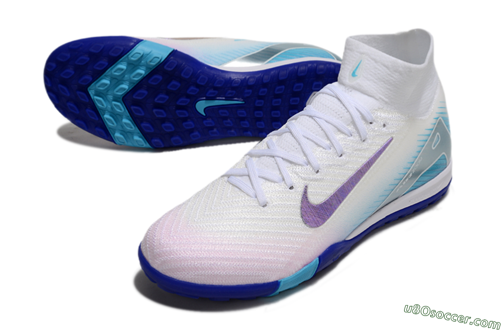 Nike Air Zoom Mercurial Superfly 10 Elite TF Artificial Turf Soccer Shoes - White/Purple/Blue 3