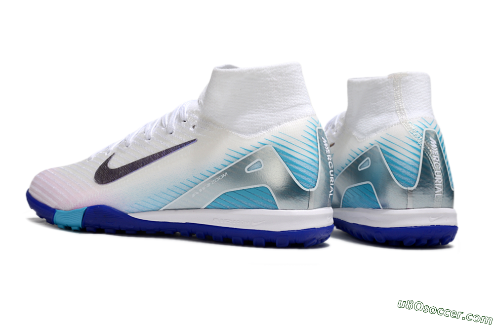 Nike Air Zoom Mercurial Superfly 10 Elite TF Artificial Turf Soccer Shoes - White/Purple/Blue 4