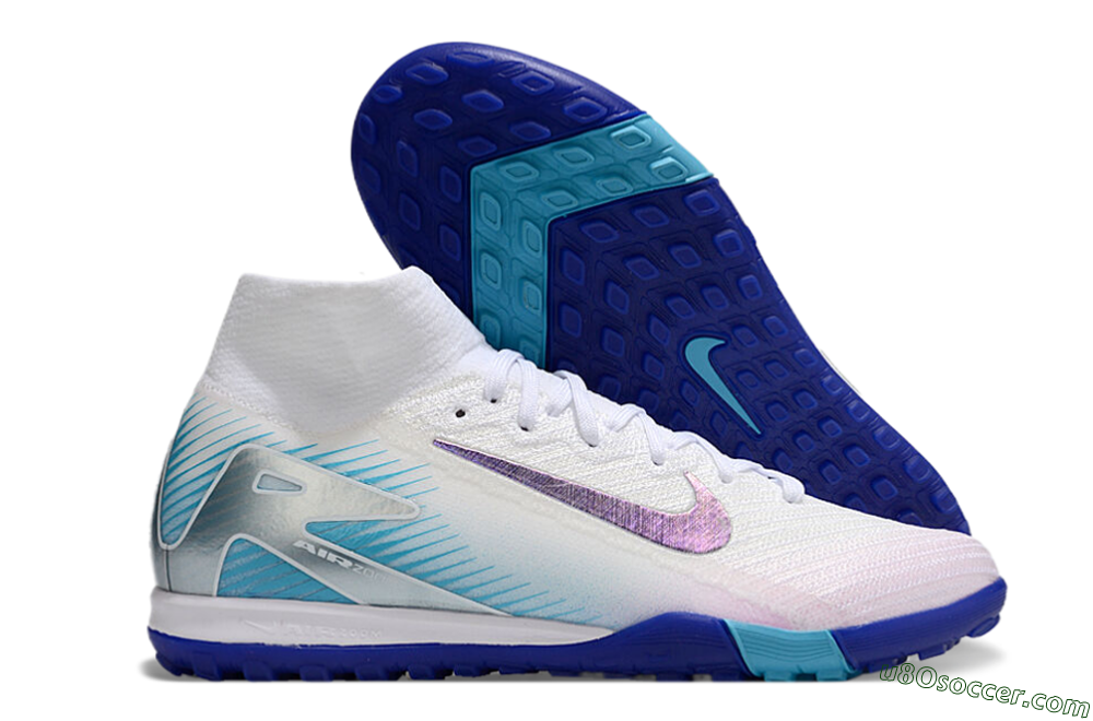 Nike Air Zoom Mercurial Superfly 10 Elite TF Artificial Turf Soccer Shoes - White/Purple/Blue 1