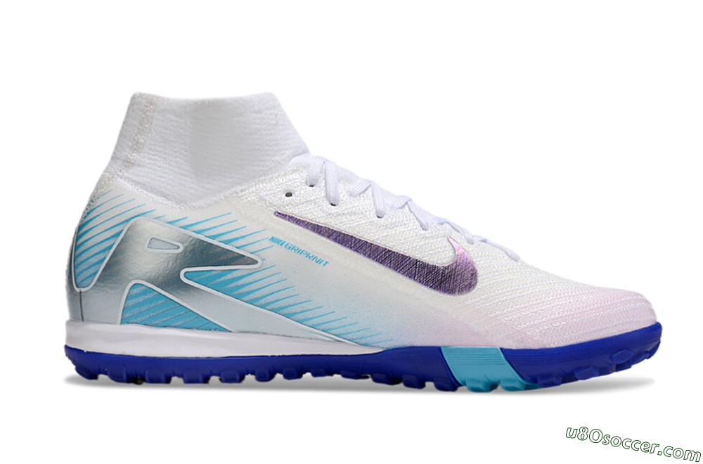 Nike Air Zoom Mercurial Superfly 10 Elite TF Artificial Turf Soccer Shoes - White/Purple/Blue 5