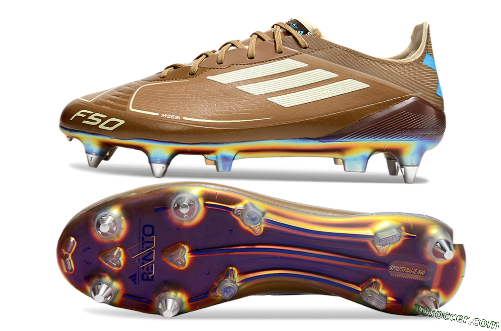 Messi x Adidas F50 Elite SG Soft Ground Soccer Cleats - Brown/White/Blue 0