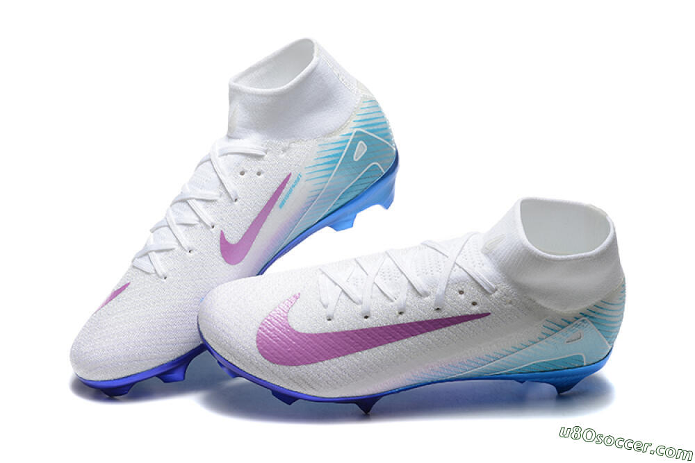 Nike Air Zoom Mercurial Superfly 10 Elite FG Firm Ground Soccer Cleats - White/Purple/Blue 6
