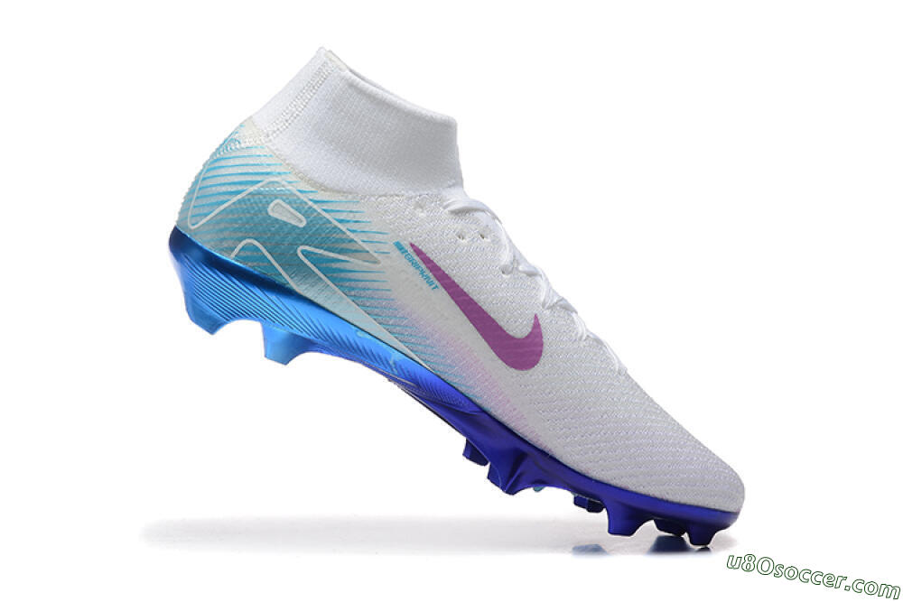 Nike Air Zoom Mercurial Superfly 10 Elite FG Firm Ground Soccer Cleats - White/Purple/Blue 7