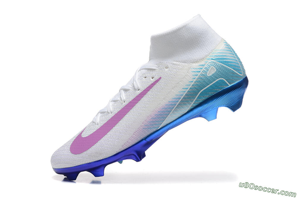 Nike Air Zoom Mercurial Superfly 10 Elite FG Firm Ground Soccer Cleats - White/Purple/Blue 8