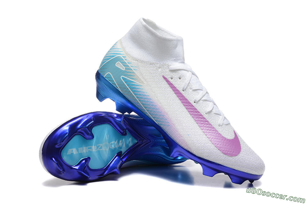 Nike Air Zoom Mercurial Superfly 10 Elite FG Firm Ground Soccer Cleats - White/Purple/Blue 4