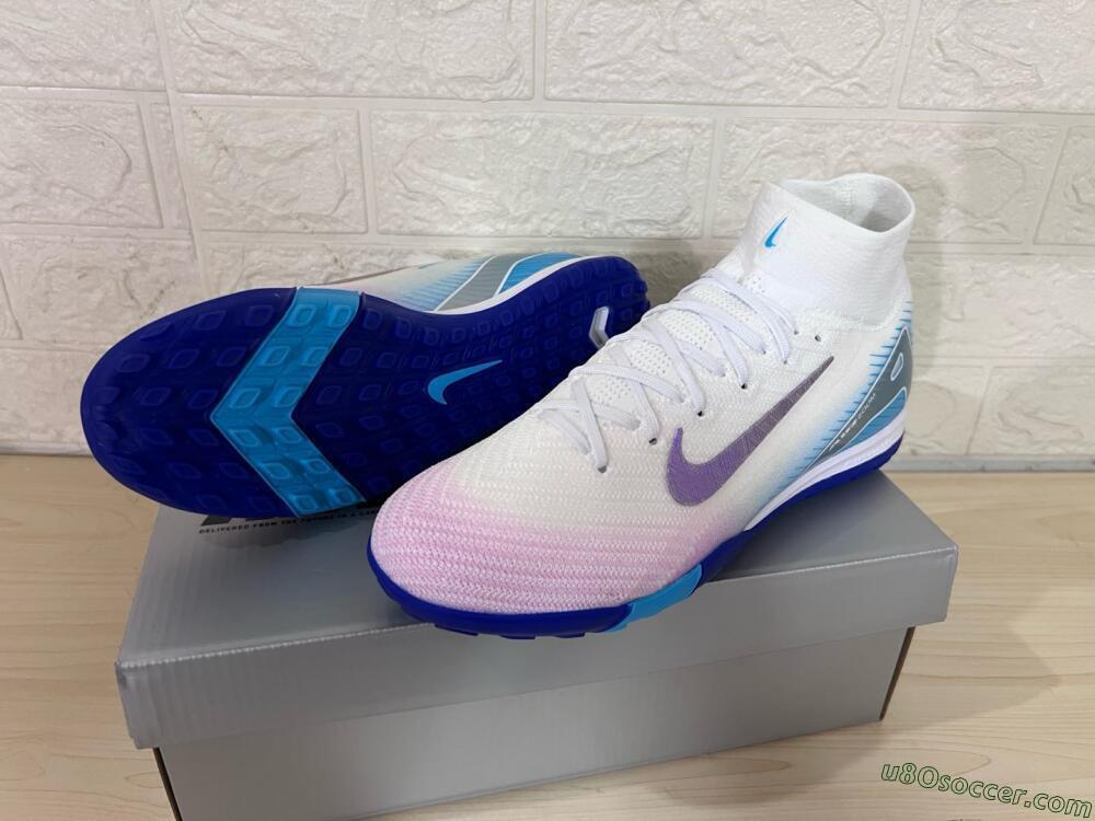 Nike Air Zoom Mercurial Superfly 10 Elite TF Artificial Turf Soccer Shoes - White/Purple/Blue