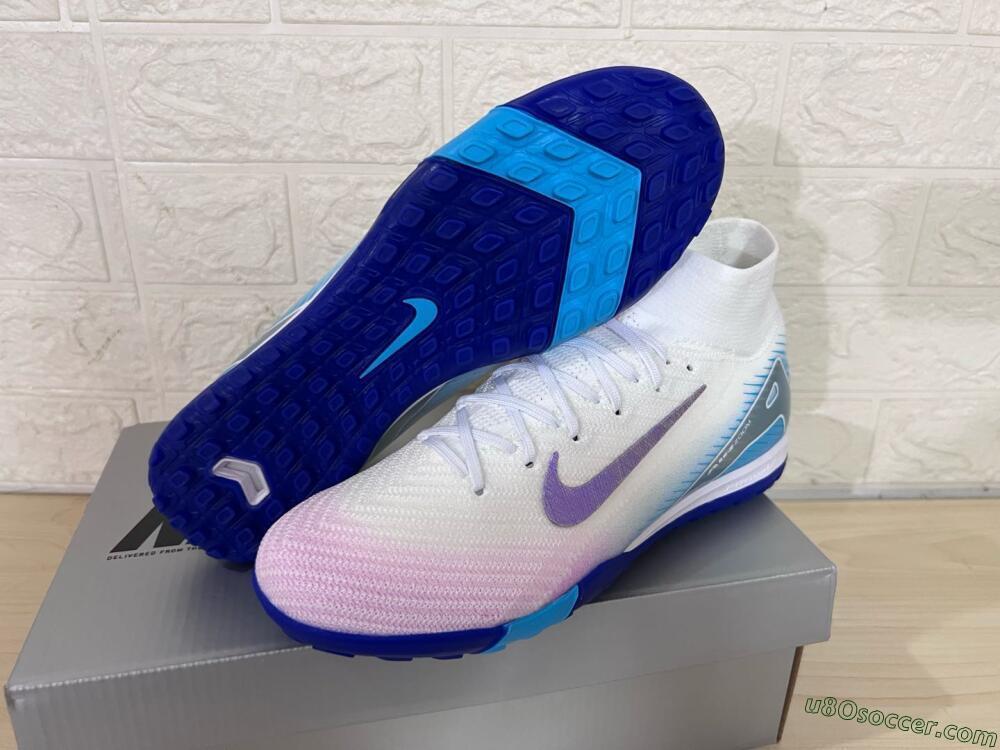 Nike Air Zoom Mercurial Superfly 10 Elite TF Artificial Turf Soccer Shoes - White/Purple/Blue