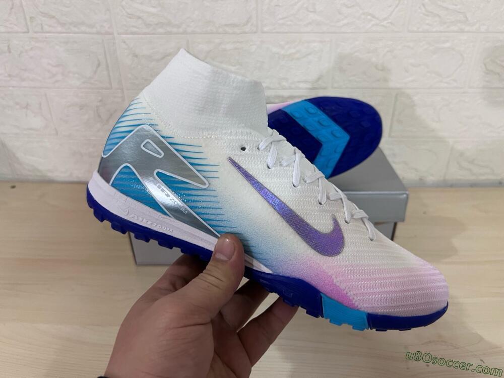 Nike Air Zoom Mercurial Superfly 10 Elite TF Artificial Turf Soccer Shoes - White/Purple/Blue