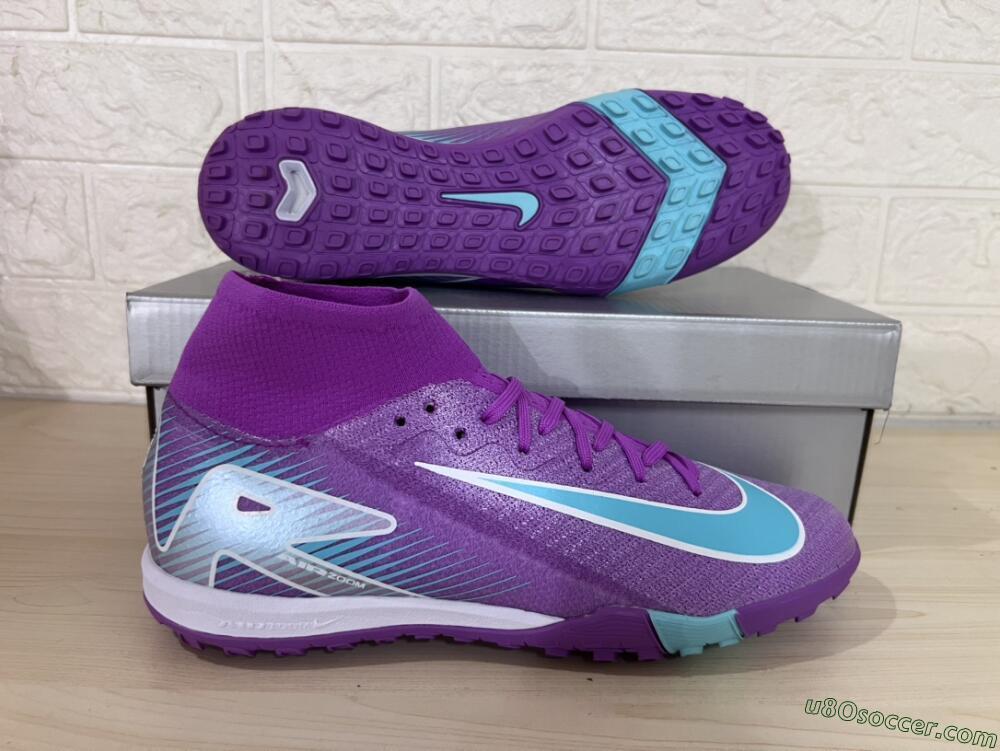 Nike Air Zoom Mercurial Superfly 10 Elite TF Artificial Turf Soccer Shoes - Purple/Jade/White