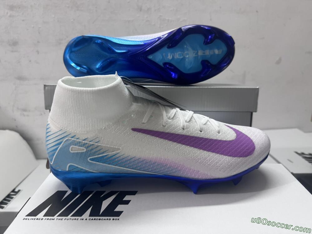 Nike Air Zoom Mercurial Superfly 10 Elite FG Firm Ground Soccer Cleats - White/Purple/Blue