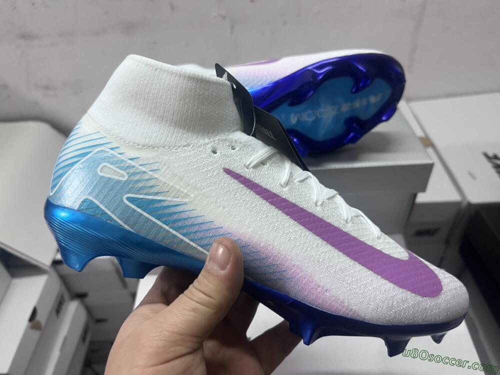 Nike Air Zoom Mercurial Superfly 10 Elite FG Firm Ground Soccer Cleats - White/Purple/Blue