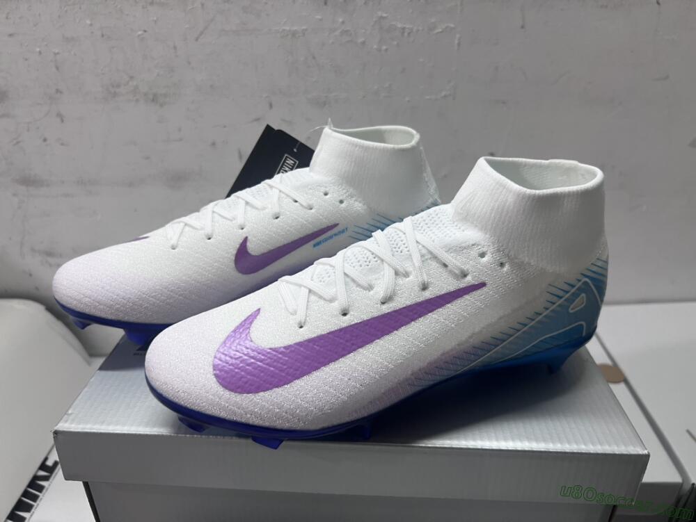Nike Air Zoom Mercurial Superfly 10 Elite FG Firm Ground Soccer Cleats - White/Purple/Blue