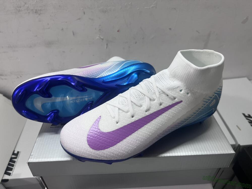 Nike Air Zoom Mercurial Superfly 10 Elite FG Firm Ground Soccer Cleats - White/Purple/Blue