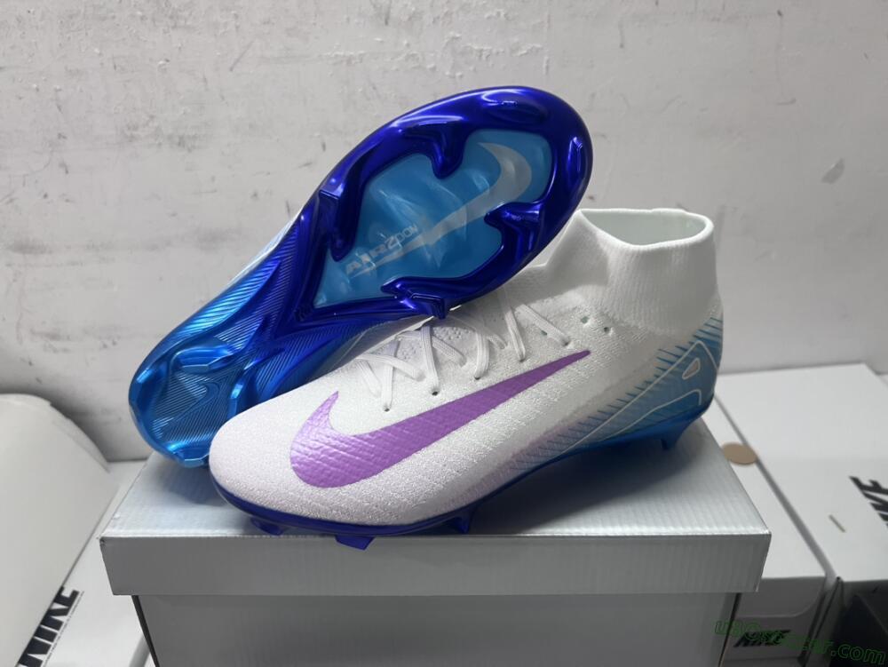 Nike Air Zoom Mercurial Superfly 10 Elite FG Firm Ground Soccer Cleats - White/Purple/Blue