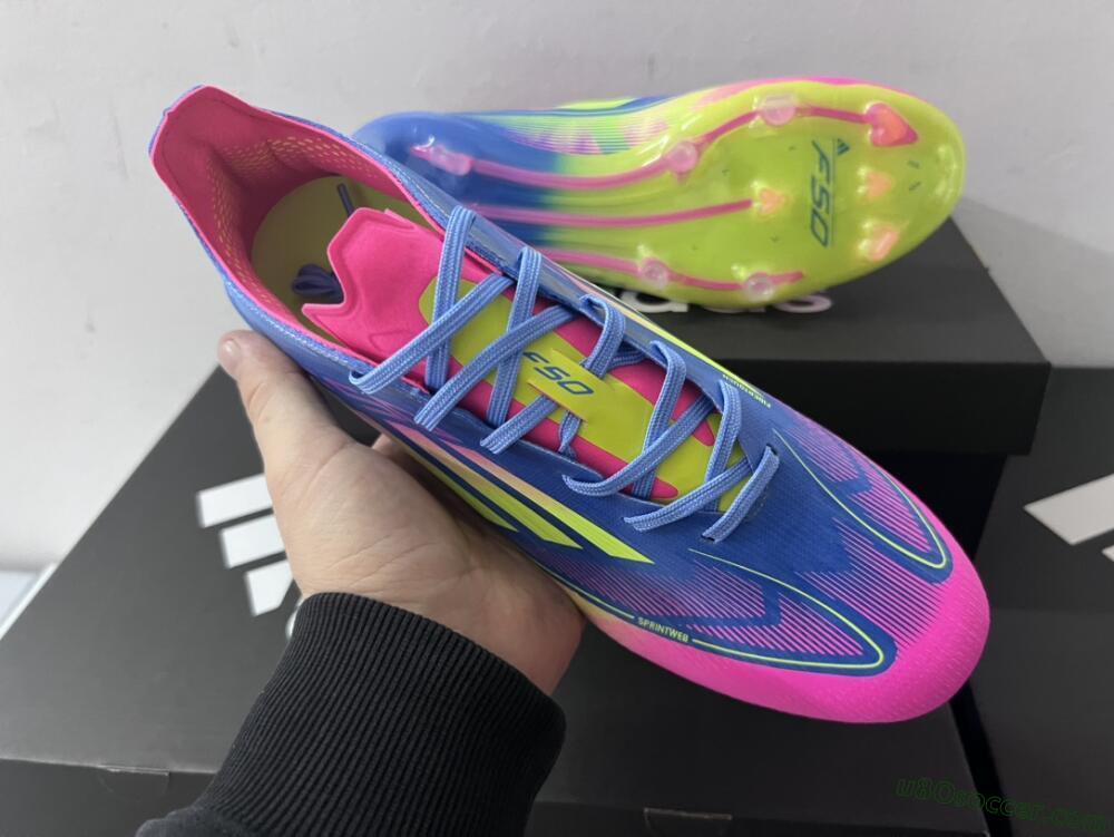 Adidas F50 Elite TF Artificial Turf Soccer Shoes - Blue/Pink/Yellow
