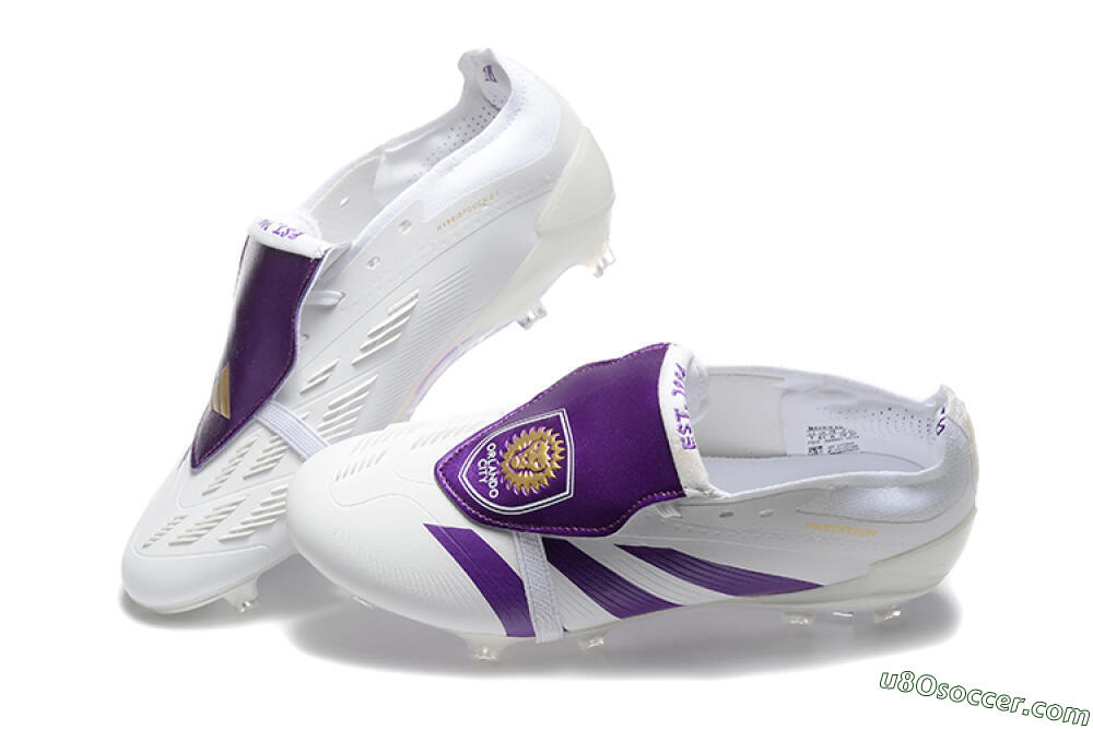 Adidas Predator Accuracy Elite Foldover Tongue FG Firm Ground Soccer Cleats - White/Purple/Gold 6