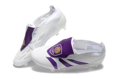 Adidas Predator Accuracy Elite Foldover Tongue FG Firm Ground Soccer Cleats - White/Purple/Gold