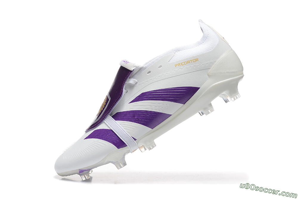 Adidas Predator Accuracy Elite Foldover Tongue FG Firm Ground Soccer Cleats - White/Purple/Gold 8