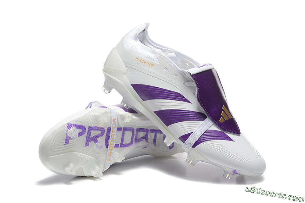 Adidas Predator Accuracy Elite Foldover Tongue FG Firm Ground Soccer Cleats - White/Purple/Gold 4