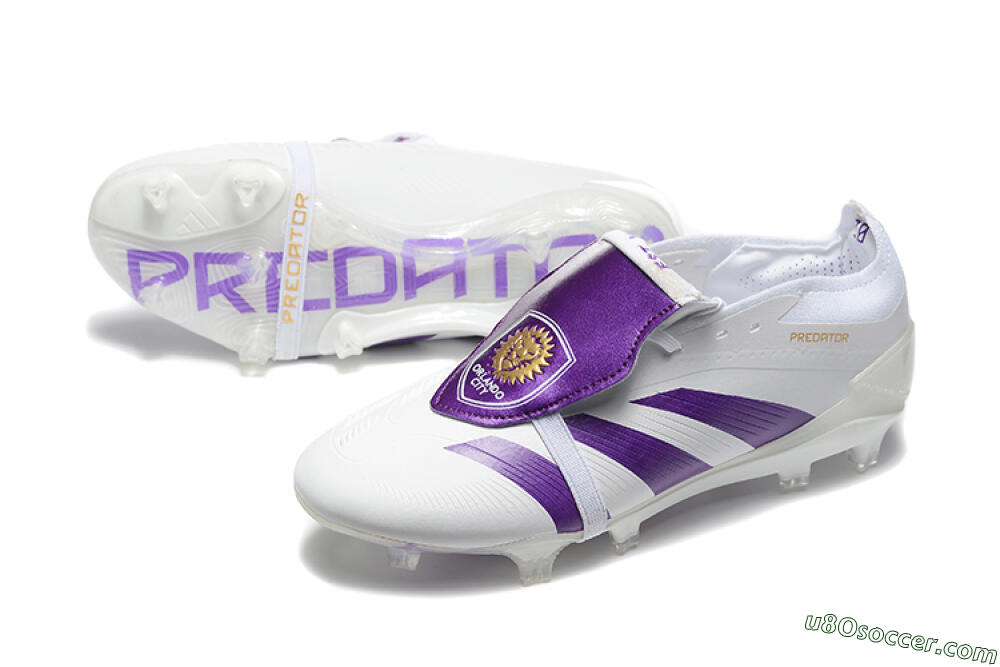 Adidas Predator Accuracy Elite Foldover Tongue FG Firm Ground Soccer Cleats - White/Purple/Gold 3