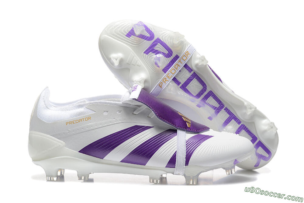 Adidas Predator Accuracy Elite Foldover Tongue FG Firm Ground Soccer Cleats - White/Purple/Gold 1