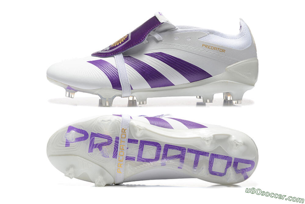 Adidas Predator Accuracy Elite Foldover Tongue FG Firm Ground Soccer Cleats - White/Purple/Gold 0
