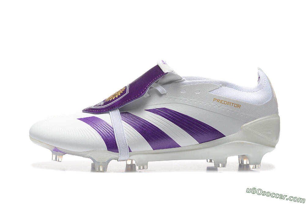 Adidas Predator Accuracy Elite Foldover Tongue FG Firm Ground Soccer Cleats - White/Purple/Gold 2