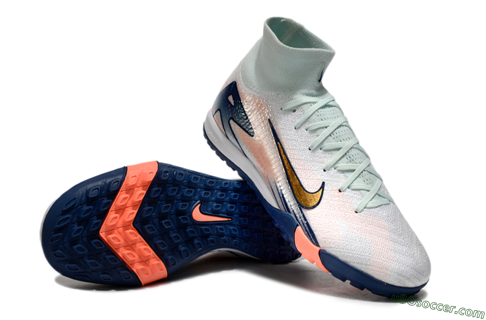 Nike Air Zoom Mercurial Superfly 10 Elite TF Artificial Turf Soccer Shoes - Jade/Gold/Pink 4