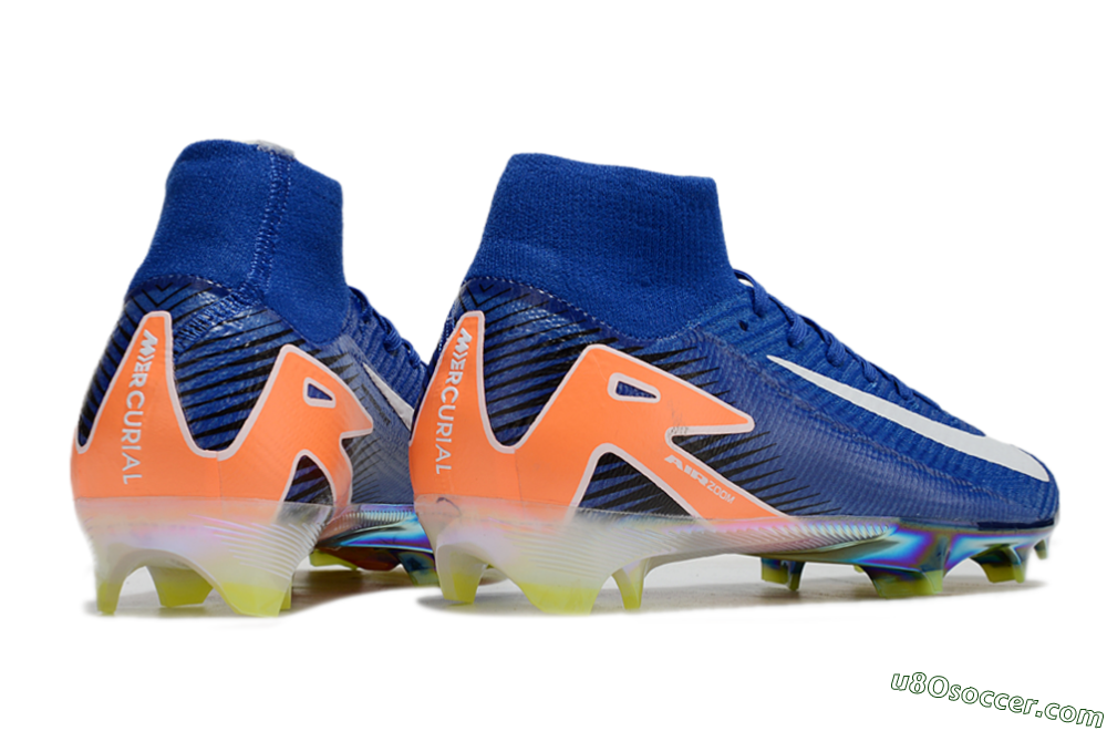 Nike Air Zoom Mercurial Superfly 10 Elite FG Firm Ground Soccer Cleats - Blue/White/Orange/Gold 6