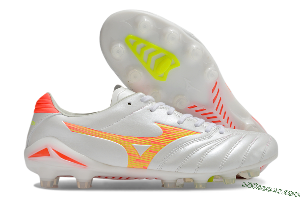 Mizuno Morelia Neo 4 FG Firm Ground Soccer Cleats - White/Red/Yellow 1
