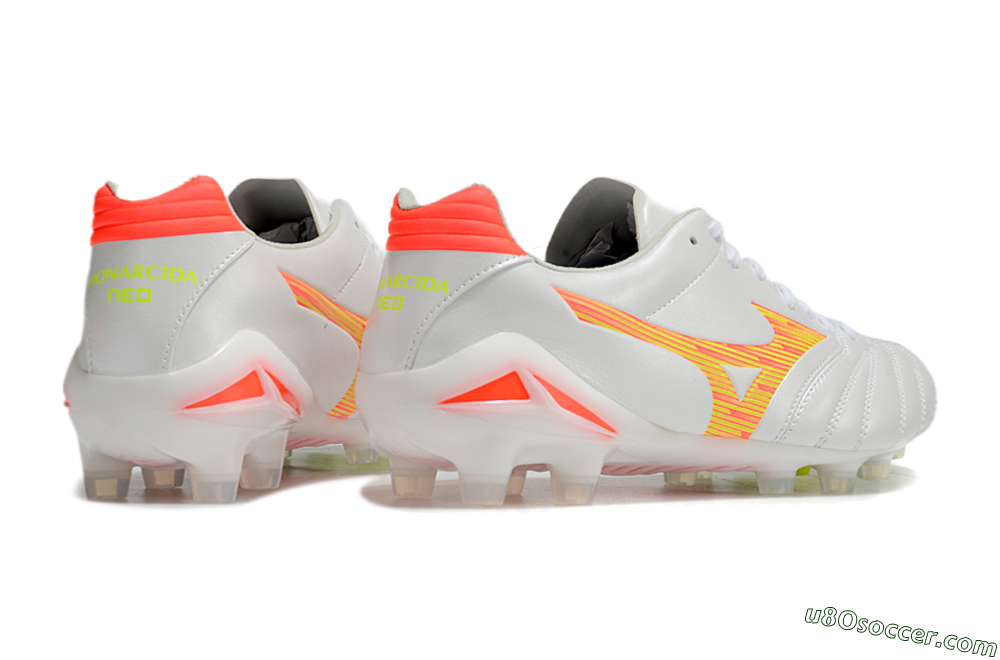 Mizuno Morelia Neo 4 FG Firm Ground Soccer Cleats - White/Red/Yellow 6