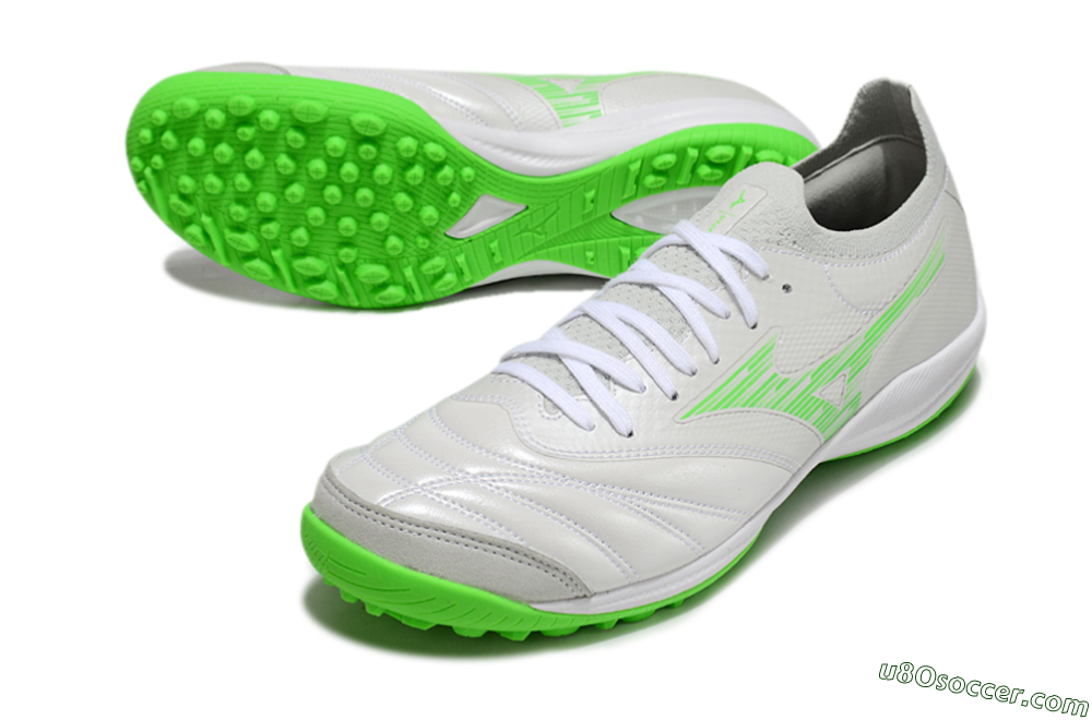 Mizuno Morelia Neo Sala M8 TF Artificial Turf Soccer Shoes - Grey/Green/White 3