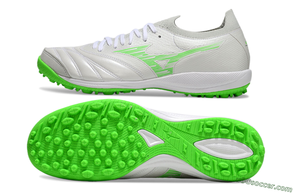 Mizuno Morelia Neo Sala M8 TF Artificial Turf Soccer Shoes - Grey/Green/White 0