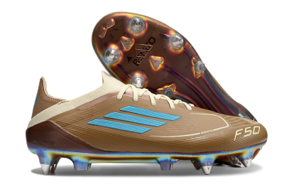 Messi x Adidas F50 Elite Benito SG Soft Ground Soccer Cleats - Brown/White/Blue