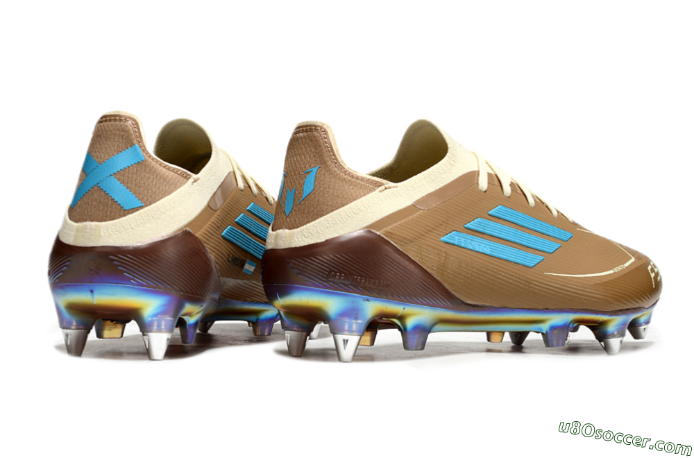 Messi x Adidas F50 Elite Benito SG Soft Ground Soccer Cleats - Brown/White/Blue 6