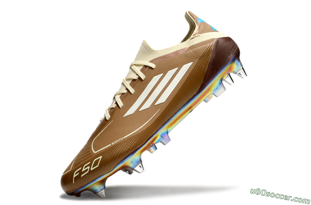 Messi x Adidas F50 Elite Benito SG Soft Ground Soccer Cleats - Brown/White/Blue 5